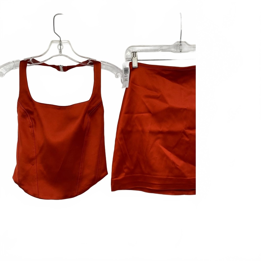 Wilfred Red Orange Satin Halter Top and Mini Skirt Set | Womens S and 2